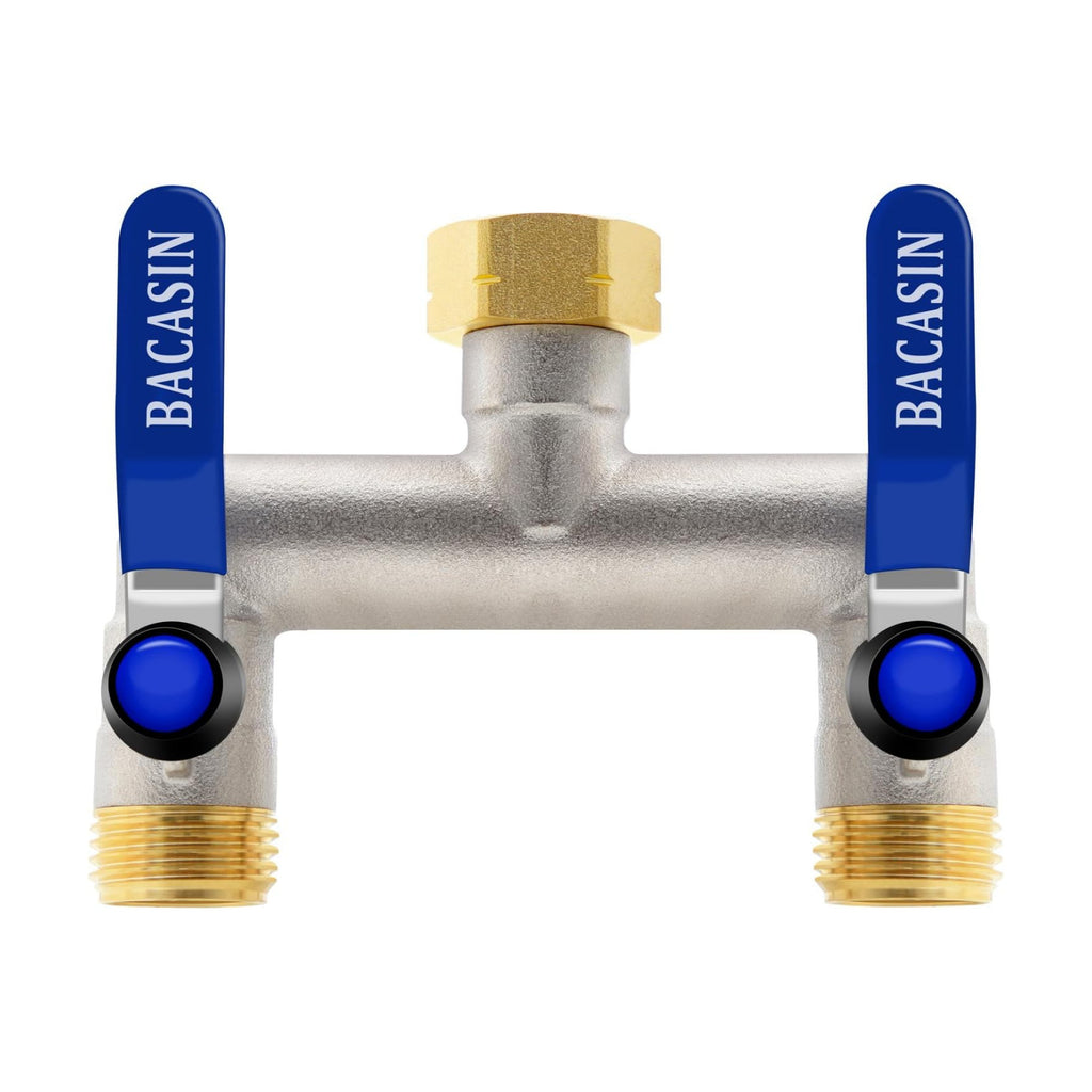 Brass Garden Hose Splitter 2-Way Heavy Duty - 3/4" GHT Threads with 2×304 Stainless Steel Handles, High Flow Design for