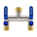 Brass Garden Hose Splitter 2-Way Heavy Duty - 3/4" GHT Threads with 2×304 Stainless Steel Handles, High Flow Design for