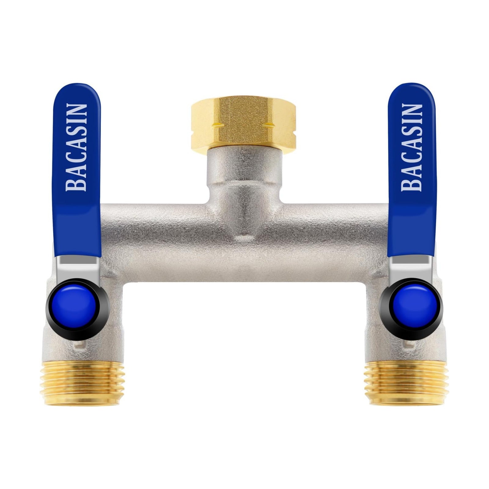 Brass Garden Hose Splitter 2-Way Heavy Duty - 3/4" GHT Threads with 2×304 Stainless Steel Handles, High Flow Design for