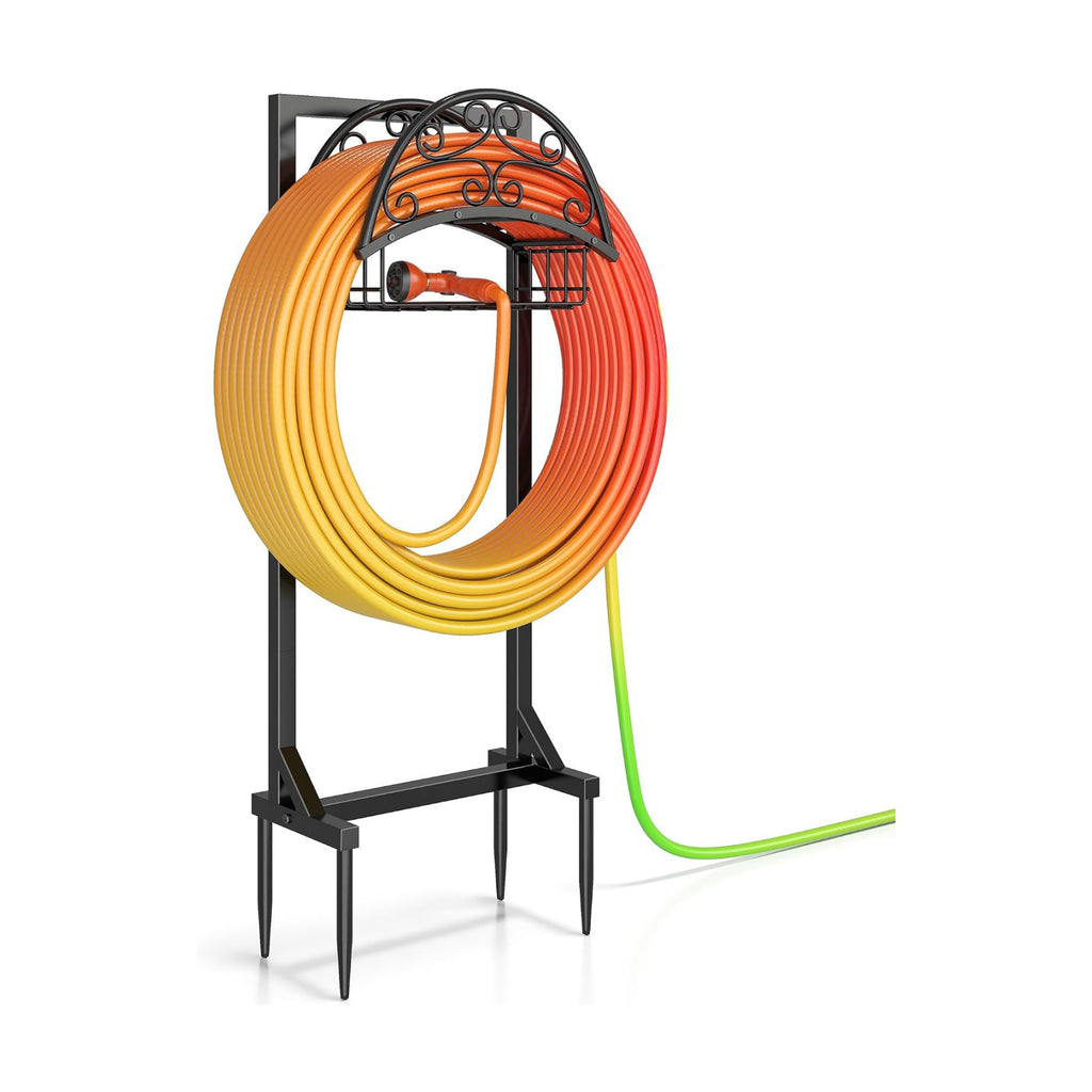 Gayuteay Garden Water Hose Reel Holder with Storage Basket for Outside | Holds 151ft Heavy Duty Freestanding Hose