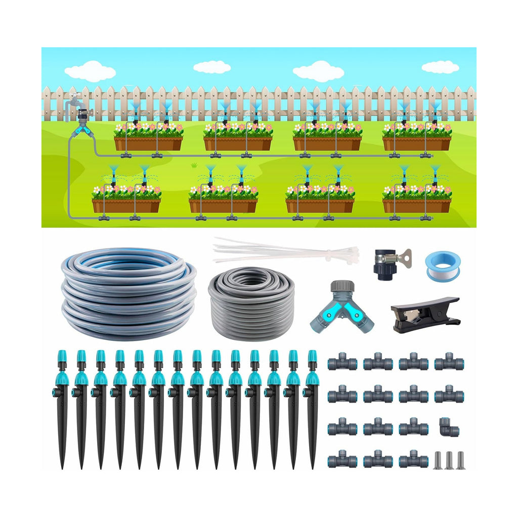 98ft Drip Irrigation Kit, Upgraded Quick-Connect System with Adjustable Nozzles & Durable Hoses, Complete Garden
