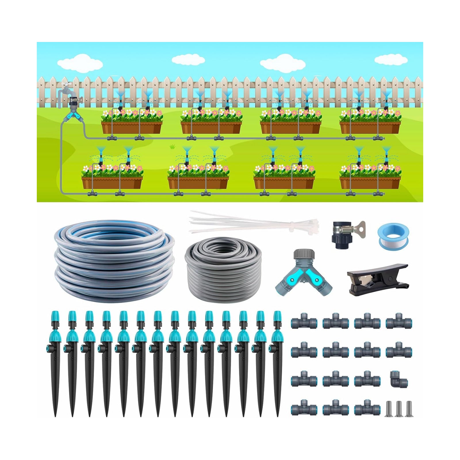 98ft Drip Irrigation Kit, Upgraded Quick-Connect System with Adjustable Nozzles & Durable Hoses, Complete Garden