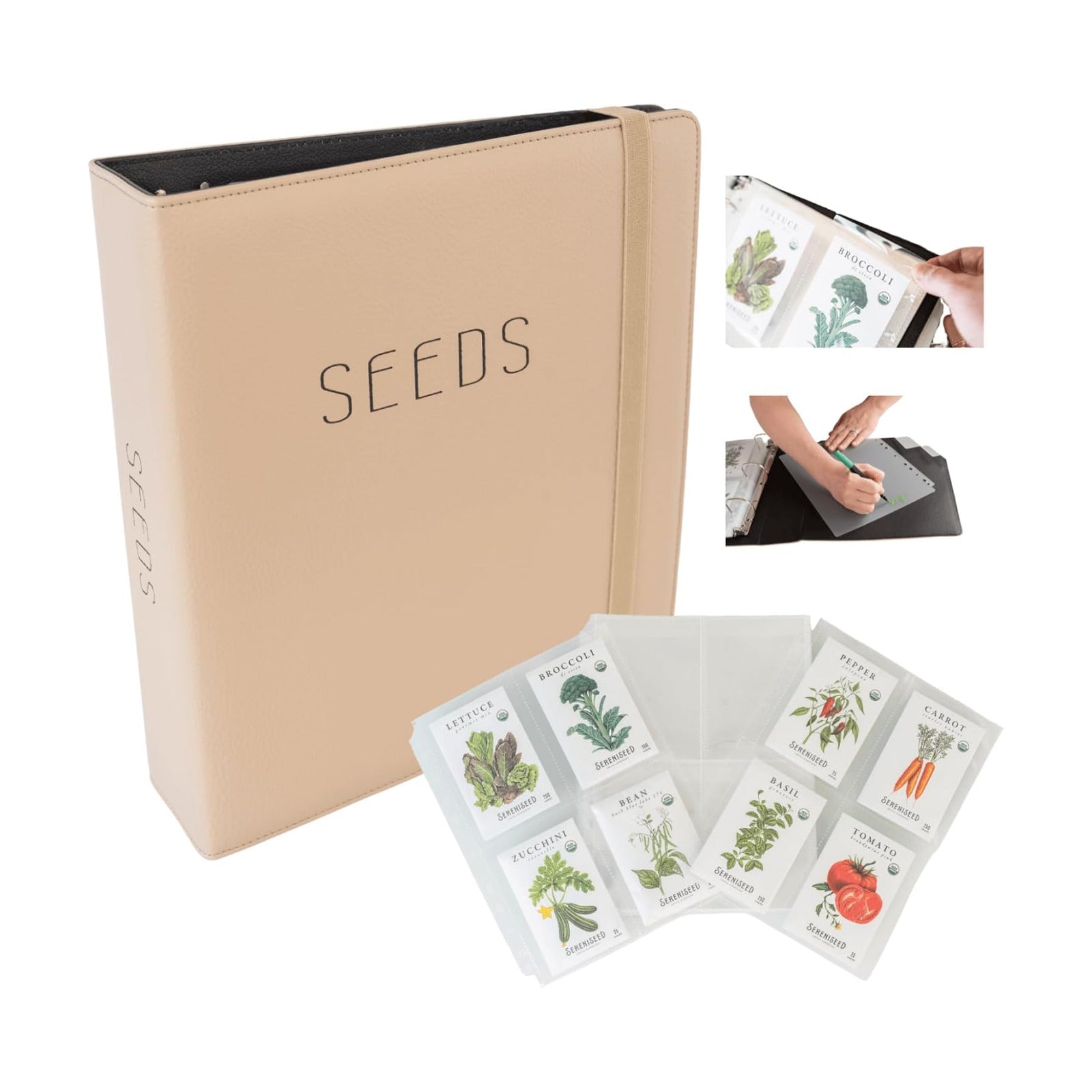 Seed Storage Binder – Garden Seed Organizer with 50 Sheet Protectors, 5 Dividers & Flap-Top Inserts - Stores 200 Seed