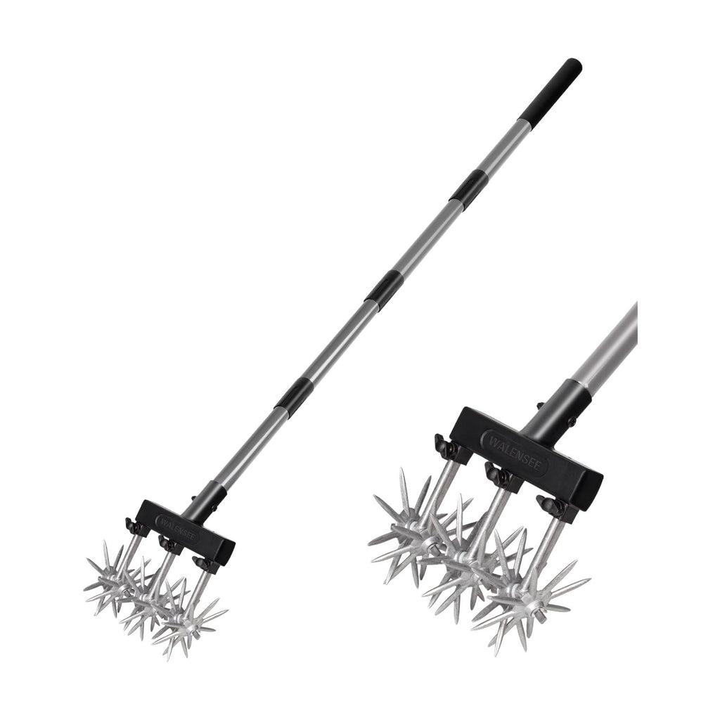 Walensee Rotary Cultivator, Hand Tiller for Soil Mixing or Reseeding | Star-Shaped Rotating Tines Break Up Soil Clods