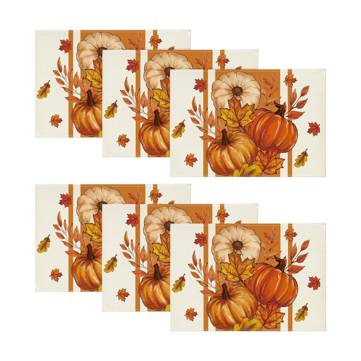 Artoid Mode Pumpkin Leaves Fall Placemats Set of 6, 12x18 Inch Seasonal Thanksgiving Holiday Table Mats for Party Kitchen Dining Decoration