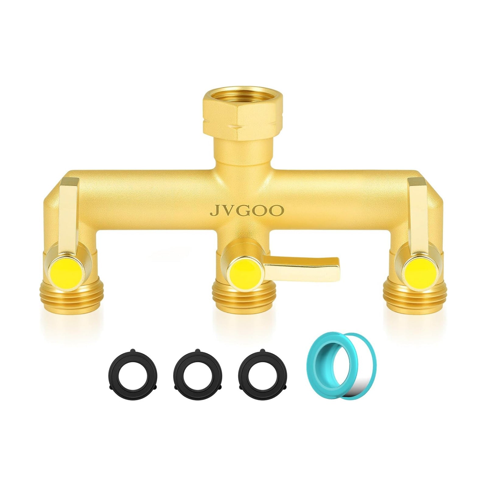 Garden Hose Splitter, Brass 3 Way Hose Splitter, 3/4" Water Hose Splitter 3 Way Heavy Duty with Metal Shutoff Valve and