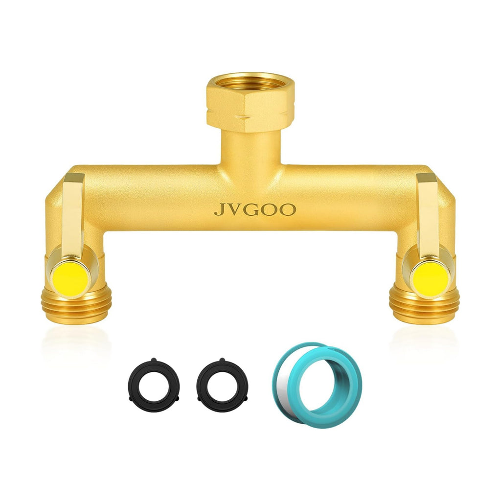 Garden Hose Splitter, Brass 2 Way Hose Splitter, 3/4" Water Hose Splitter 2 Way Heavy Duty with Metal Shutoff Valve and