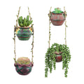 4 Piece Boho Ceramic Hanging Planters with Drainage Holes – Adorable Indoor Outdoor Succulent Flower Pots, Unique Home