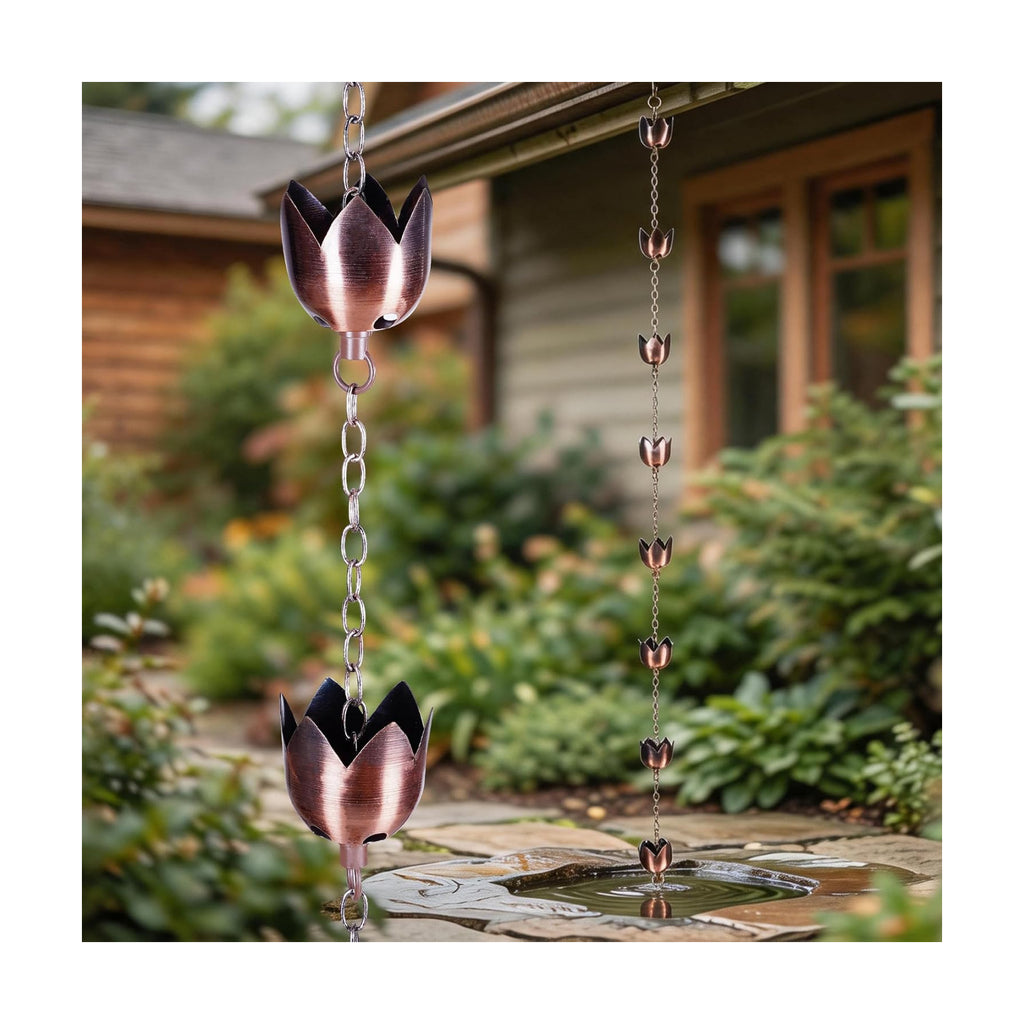 6FT Lotus Rain Chain, Metal Rain Chains for Gutters with 8 Cups | Adjustable Rainwater Catcher Chain for Outside, Rain