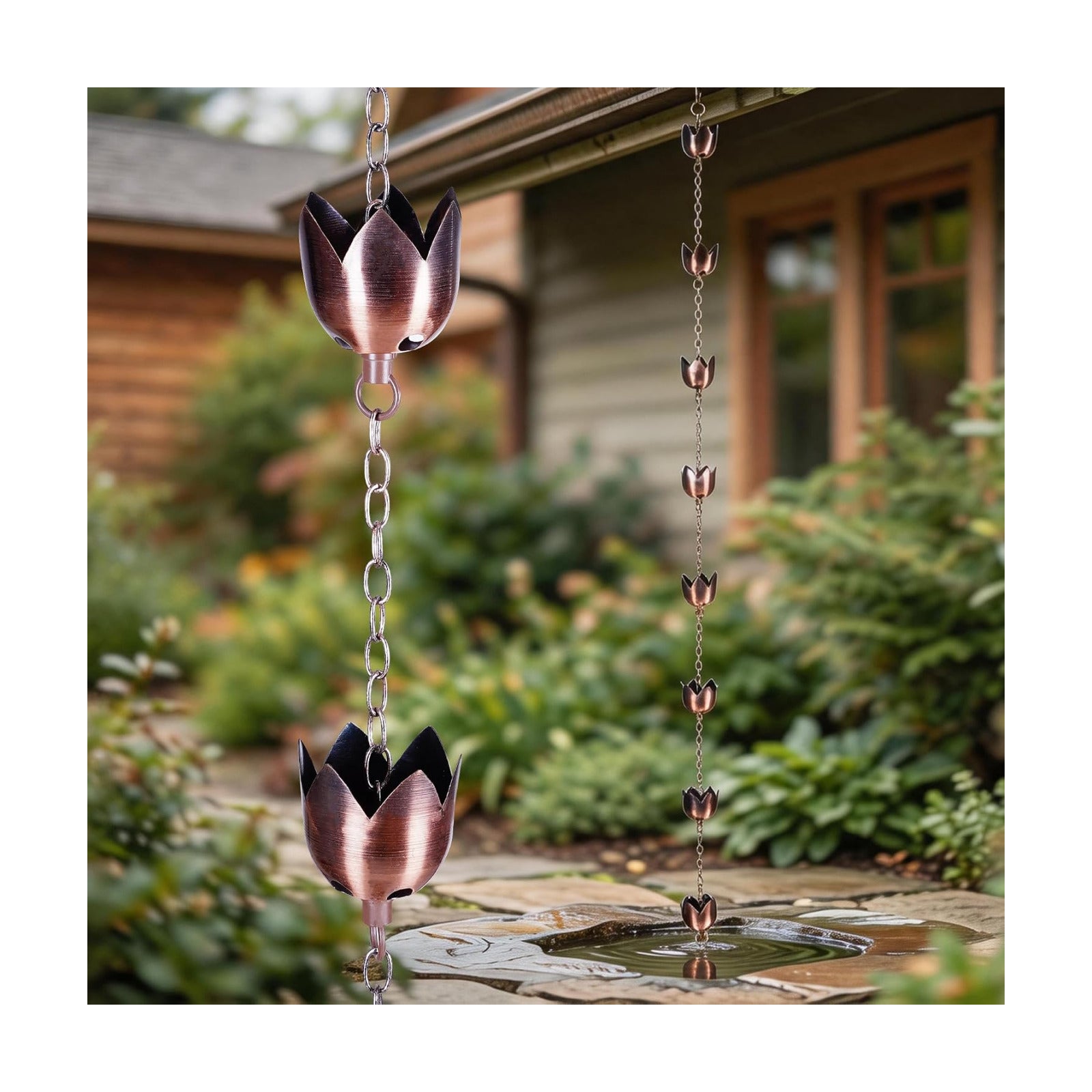 6FT Lotus Rain Chain, Metal Rain Chains for Gutters with 8 Cups | Adjustable Rainwater Catcher Chain for Outside, Rain