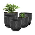 Plastic Plant Pots 10/9/8/7.5/7 inch Set of 5, Flower Planters with Drainage Holes and Saucers, Plastic Pots for Indoor