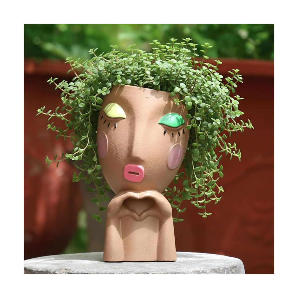 Cute Face Planter Head Pot for Indoor Plants, Unique Succulent Planter with Drainage, Decorative Resin Flower Pot for