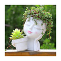 Face Planter Pot, 2-in-1 Resin Head Planter with Mini Pot, Cute Lady Flower Pots with Drainage for Indoor Outdoor