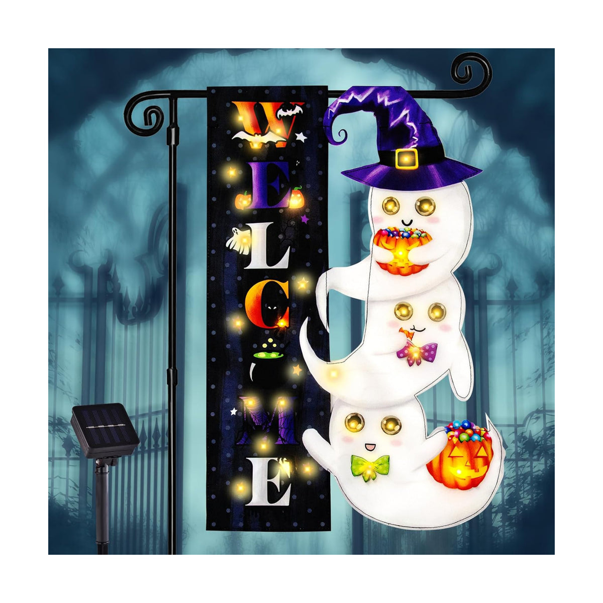 Halloween Lighted Garden Flag, Ghost Yard Decor, 12x18 In