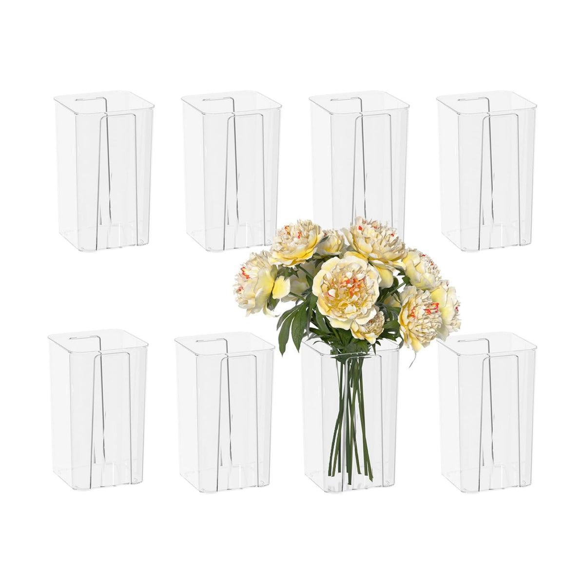 8 Pcs Clear Acrylic Flower Vases, Tall Plastic Square Vases, F