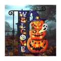 Halloween Lighted Garden Flag, Pumpkin Yard Decor, 12x18 In | Solar Powered, 8 Modes, Double Sided, Welcome Pumpkin