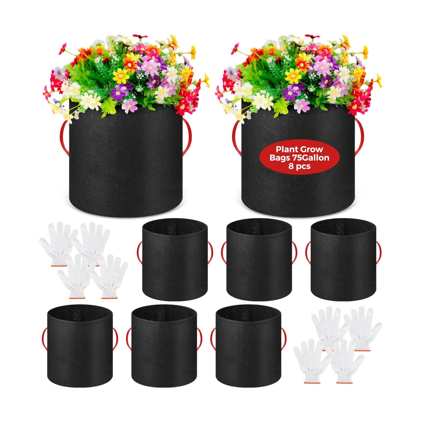 Nuenen 8 Pack 75 Gallon Plant Grow Bags Bulk Breathable Nonwoven Fabric Pot with Handles Heavy Duty Nursery Vegetable
