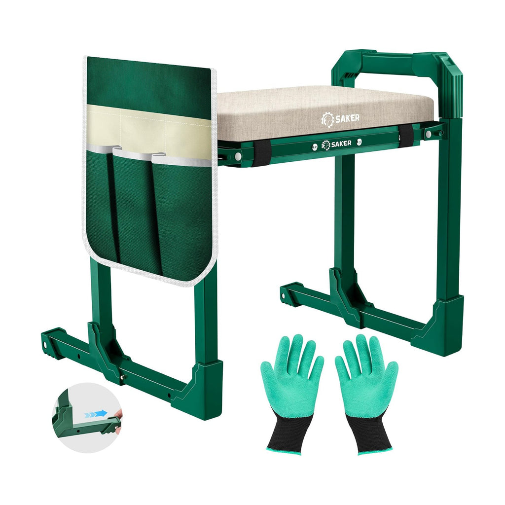 Saker Garden Kneeler and Seat Foldable Gardening Stool with Extendable Legs | Thickened Pad, Tool, Heavy Duty 400lbs
