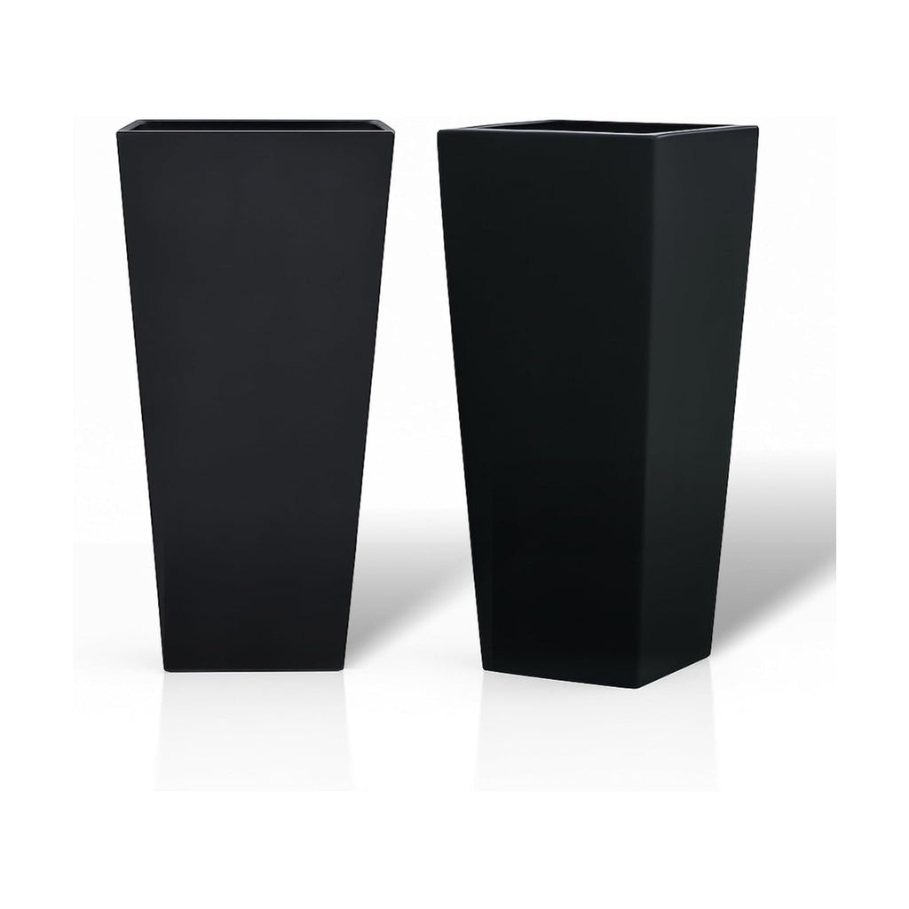 GreenShip 27 Inch Tall Planters Set of 2, Black Outdoor Planters | Weather resistant design with drainage hole and