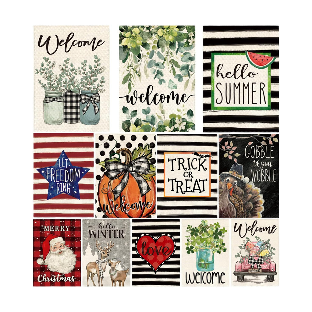 AVOIN colorlife Set of 12 Seasonal Holiday Garden Flags 12x18 Inch