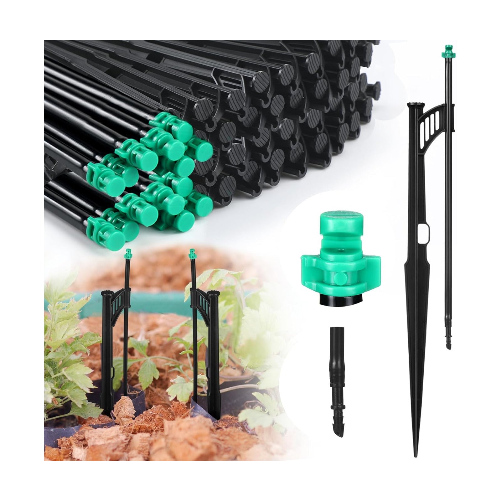 50 Pcs 12.8 Inch Drip Irrigation Stakes with 180 Degree Sprayer Emitters and Sprinkler Extension Riser 1/4 Inch Drip