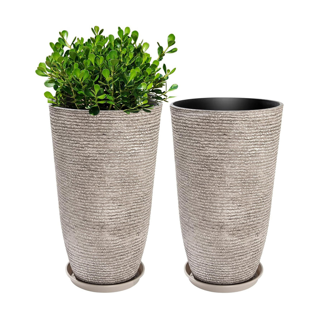 QCQHDU Set of 2 Oversized 9 Gallon Round Planters for Front Door & Patio - 12x21 Inch Tall Outdoor/Indoor Plant Pots