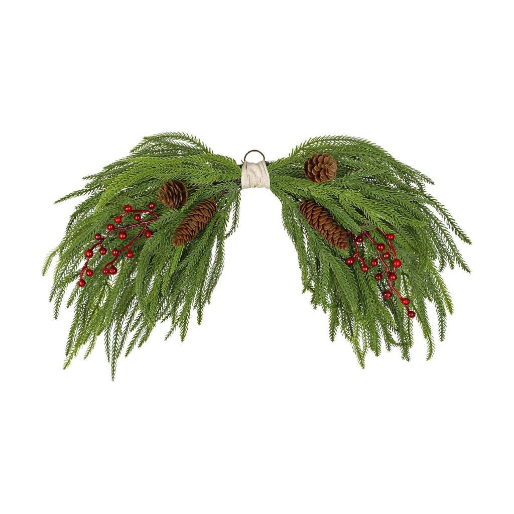 Artificial Christmas Swags with Norfolk Pine, Red Berries and Pinecones, 24" Christmas Thanksgiving Decorations for Front Door, Mantel, Staircase, Window, Xmas Décor