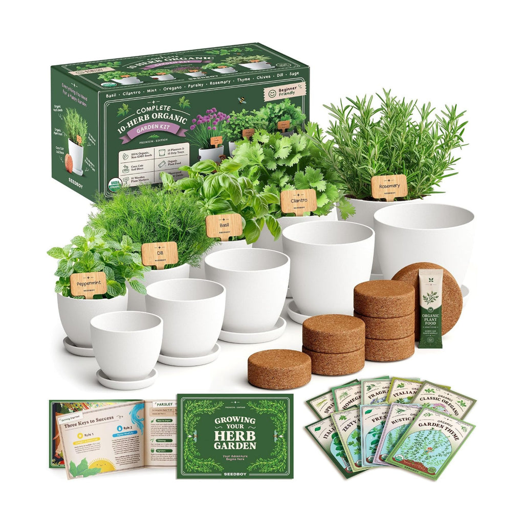 Organic Non-GMO Herb Seeds for Planting (Herb Garden Starter Kit) | For Indoor or Outdoor Growing; USDA Certified