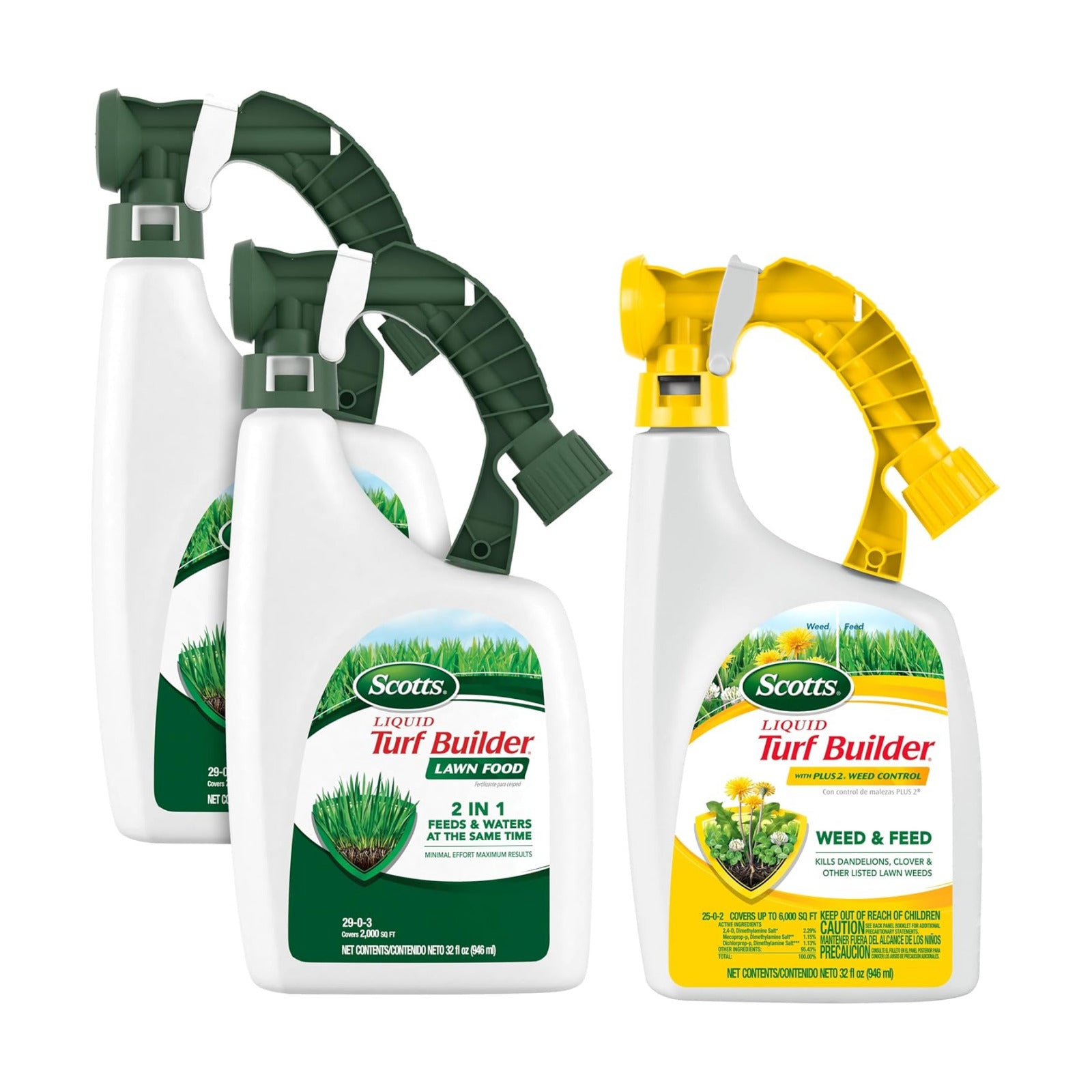 Scotts Liquid Turf Builder Lawn Care Bundle, 32 fl. oz. (3-Pack) | With 2 Turf Builder Lawn Food Bottles and 1 Turf