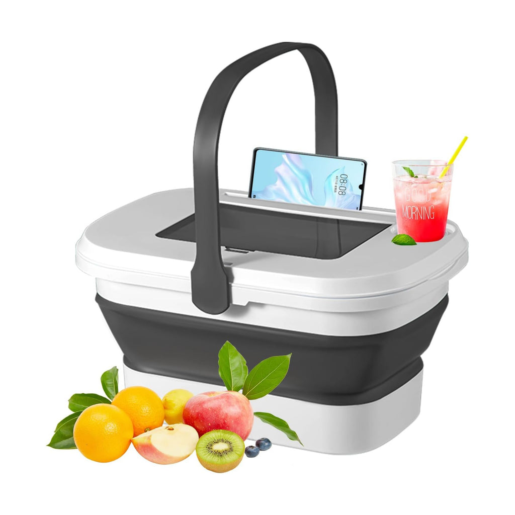 Collapsible Picnic Basket 16L, Folding Basket for Picnic with Lid Table, Waterproof Large Picnic Basket with Handles