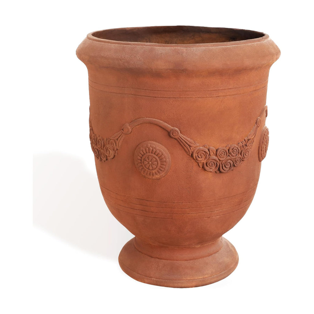 Worth Garden Large Urn Planter - 14" Dia x 16.5" H Lightweight Magnesium Oxide Plant Pot with Cement Texture