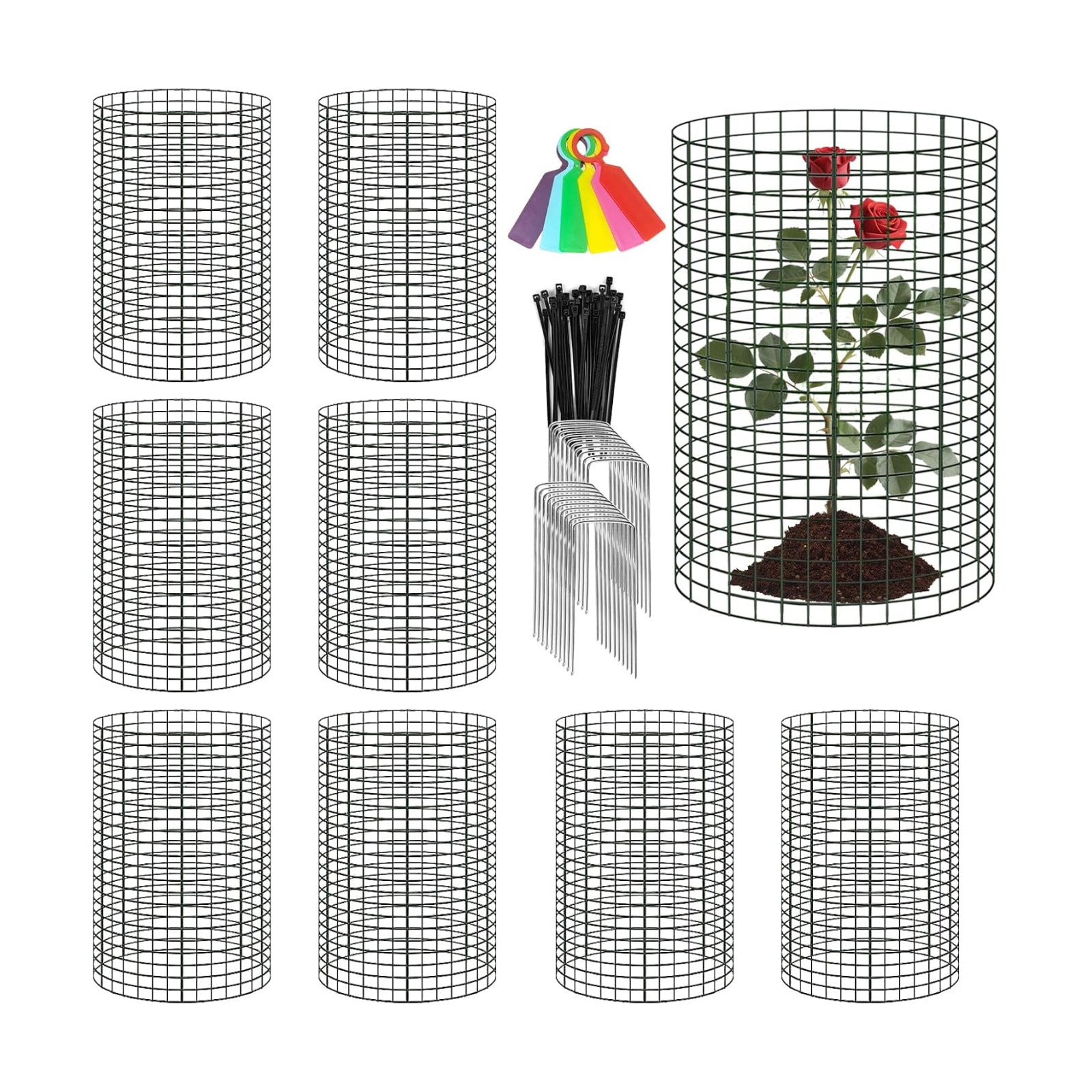 8 Pack 24'' x 12'' Large Wire Plant Protector from Animals, Metal Plant Wire Cage Chicken Wire Cloche with Ground