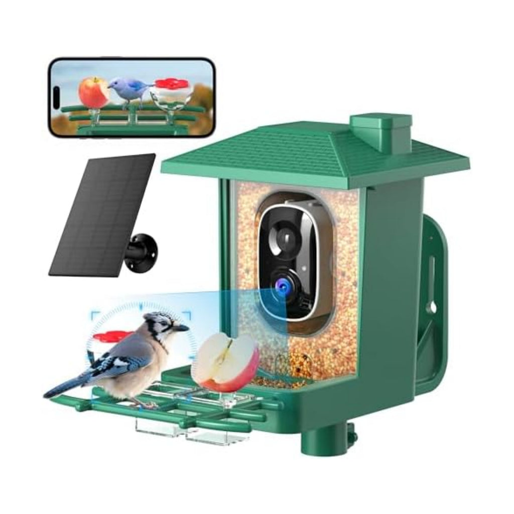 Bird Feeder with Camera Outdoor Solar: Smart Birdfeeder with AI Recognition - 2K HD Live Stream Video Camera for Outside Wild Birds Garden Decor - Bird Lover Gifts