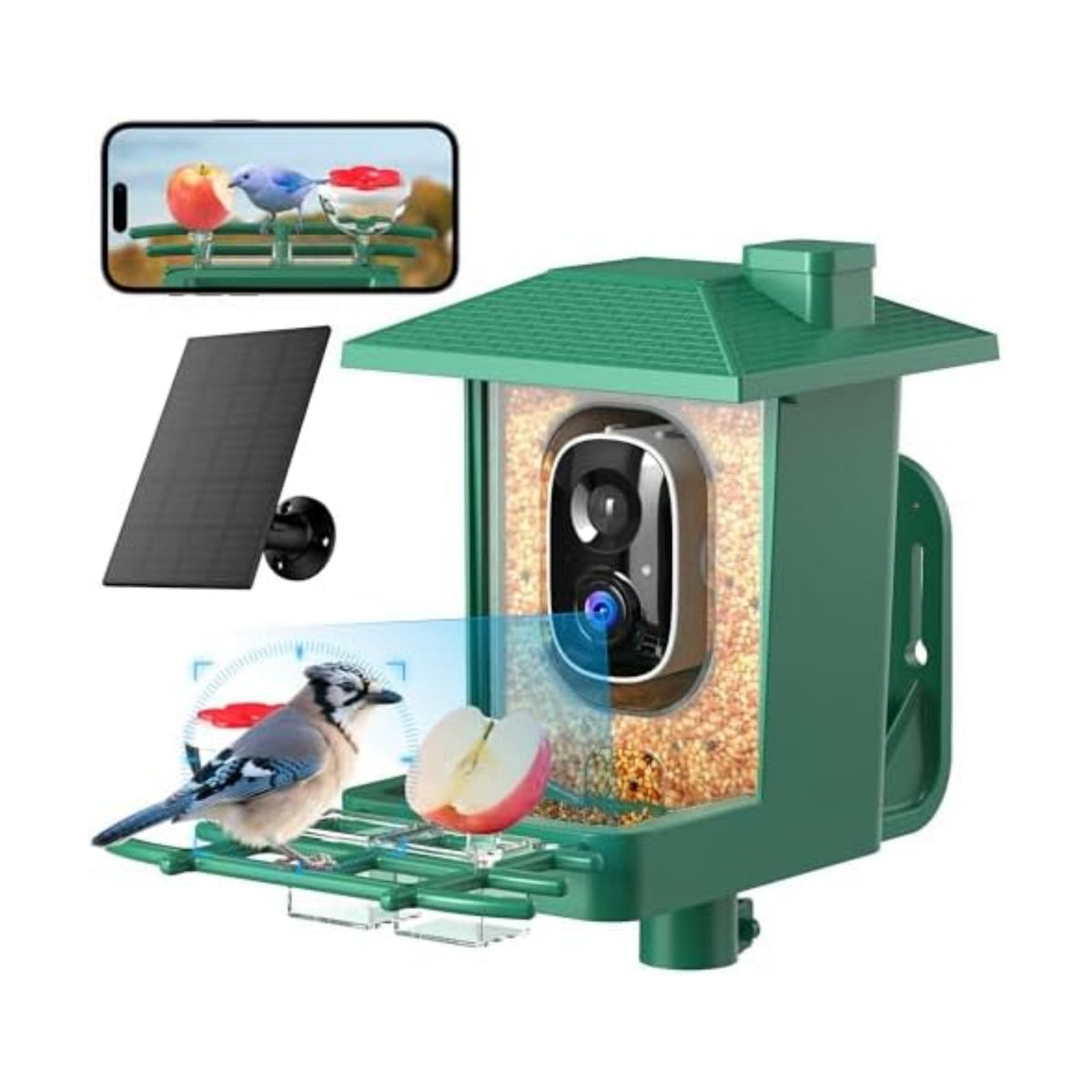 Bird Feeder with Camera Outdoor Solar: Smart Birdfeeder with AI Recognition - 2K HD Live Stream Video Camera for Outside Wild Birds Garden Decor - Bird Lover Gifts