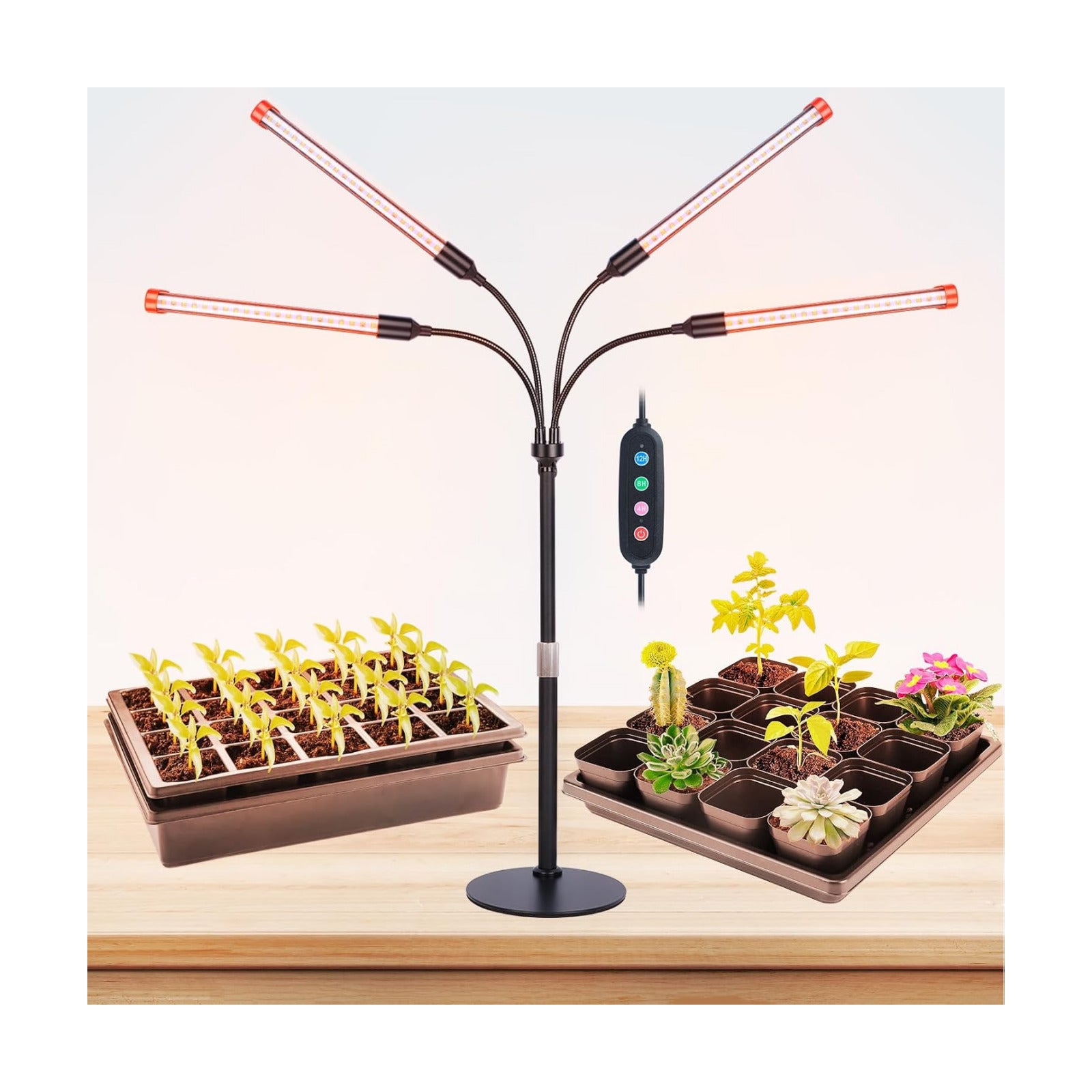 FECiDA 2026 4Head Table Top Grow Lights for Seed Starting, Indoor Plants, Bonsai, 36 Watt Power Draw, NO Need Adapter