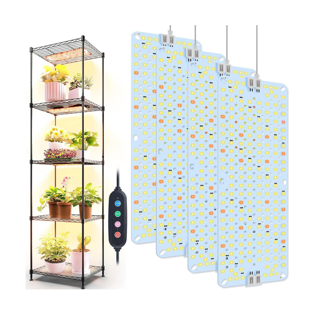 4Panel Grow Lights for Indoor Plants, Seed Starting, Veg, Pot Plants, Bonsai with Timer 4/8/12/16/20H, Ultra-Thin Under