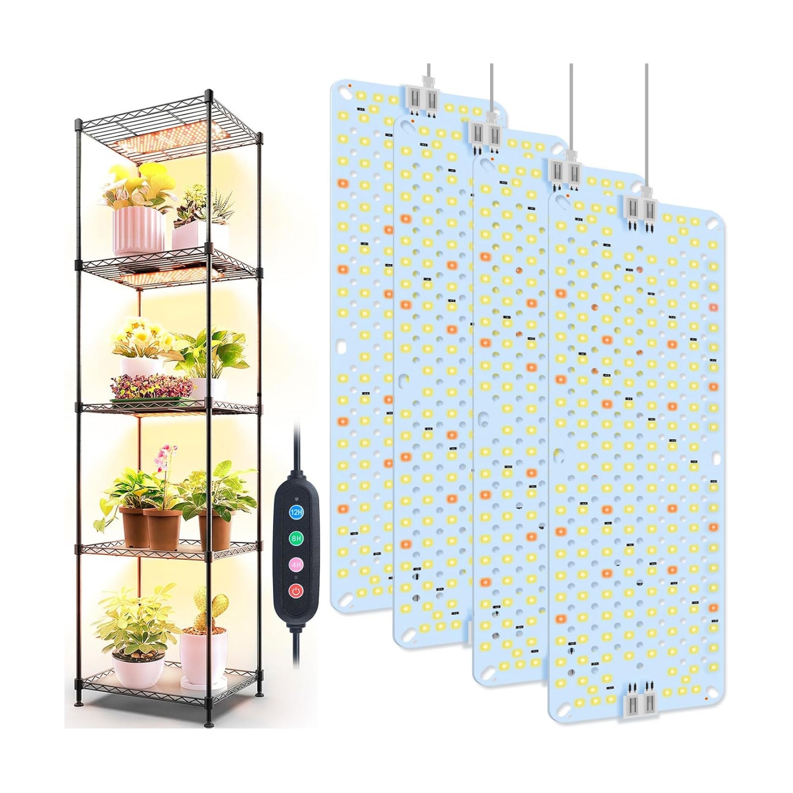 4Panel Grow Lights for Indoor Plants, Seed Starting, Veg, Pot Plants, Bonsai with Timer 4/8/12/16/20H, Ultra-Thin Under