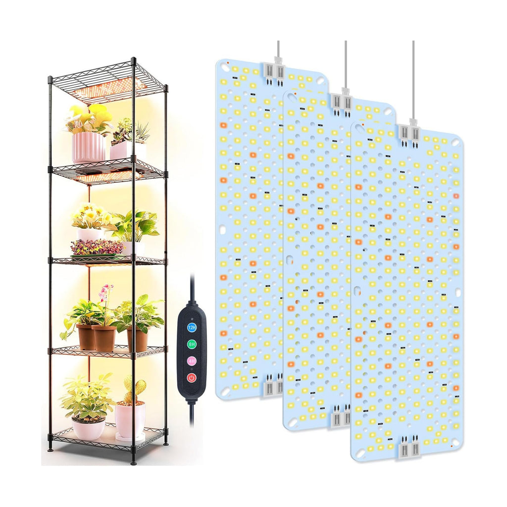 3Panel Grow Lights for Indoor Plants, Seed Starting, Veg, Pot Plants, Bonsai with Timer 4/8/12/16/20H, Ultra-Thin Under
