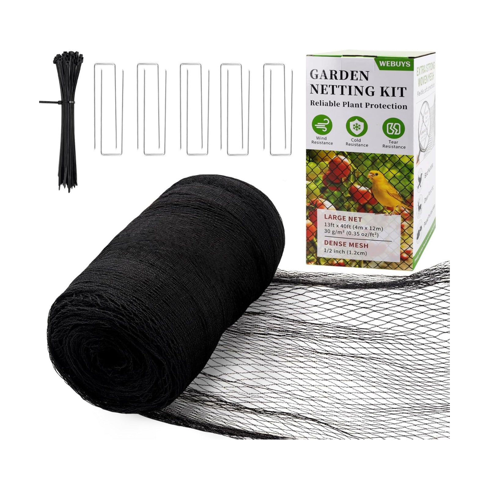 Bird Netting for Garden Protection - 13 x 40 FT Heavy Duty Poultry Bird Netting for Chicken Coop with Ties & Staples