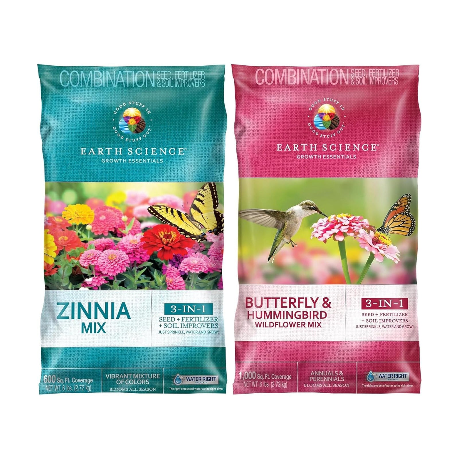 Earth Science Zinnia & Butterfly Wildflower Mix Bundle – 3-in-1 Seeds, Plant Food & Soil Conditioner – Non-GMO, Vibrant