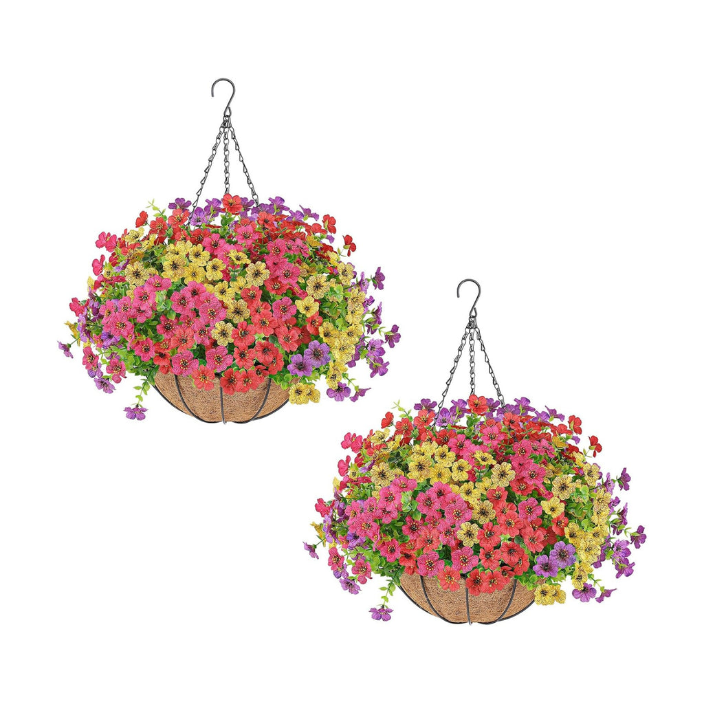 AGIRL 2 Set Artificial Hanging Flowers with Baskets for Outdoors