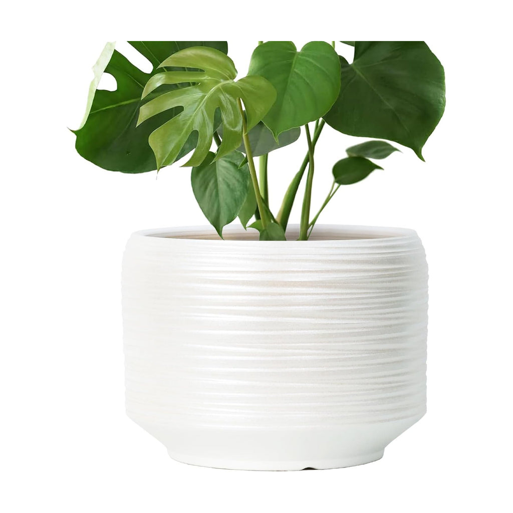 10 Inch Ceramic Plant Pot with Drainage – Large Flower Pot for Indoor Outdoor Plants, Modern Decorative Planter for