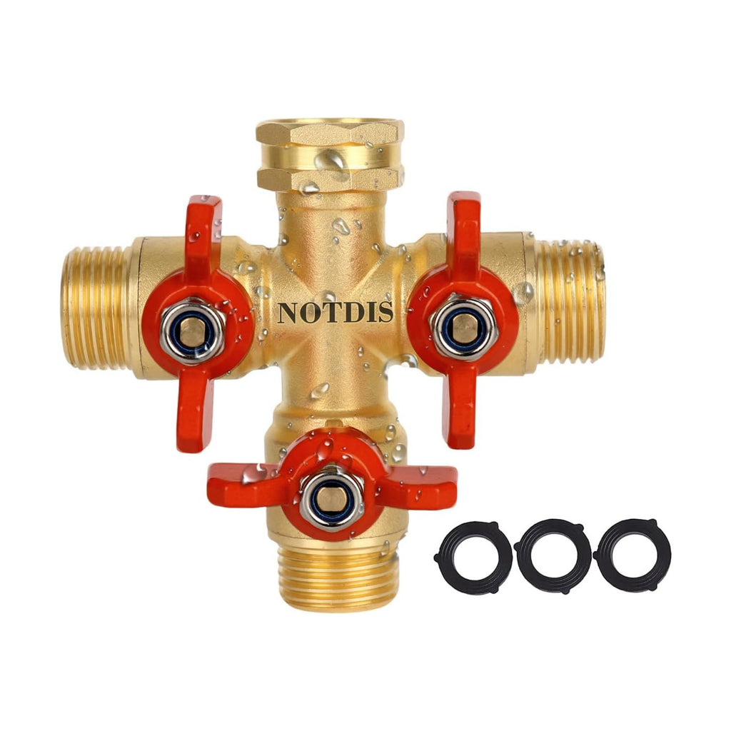 3 Way Hose Splitter, Solid Brass High Volume 3 Way Hose Splitter Valve with Metal Handle, Heavy Duty High Flow Spigot