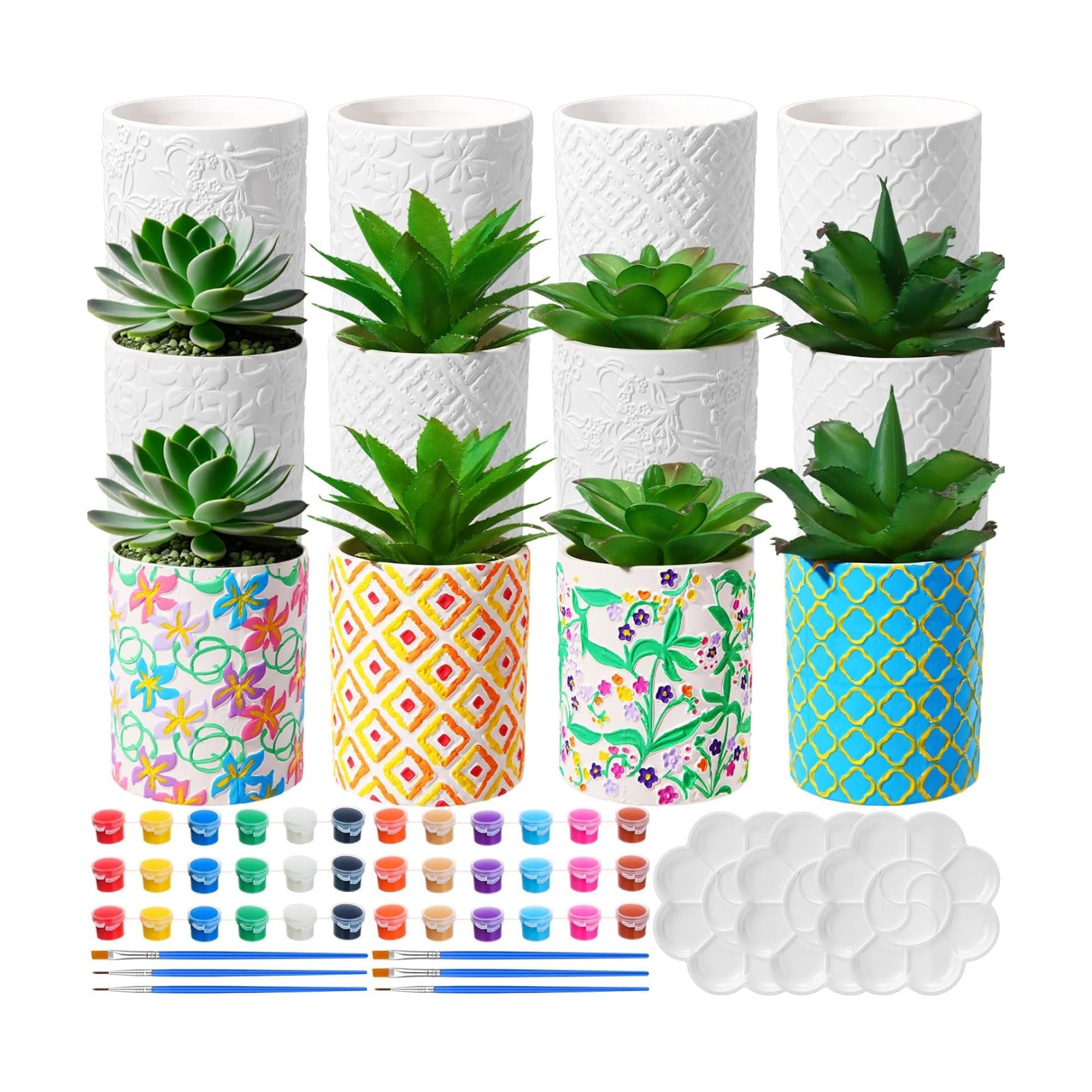 Zubebe 12 Pcs Paint Your Own Ceramic Pots Bulk Unfinished Succulent Pots Craft Kit with Drainage Hole Mini Paintable
