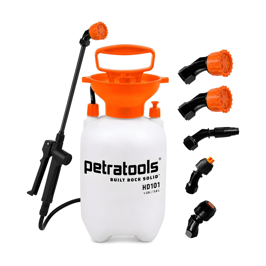 PetraTools HD101 Pro Kit - Pump Sprayer 1 Gallon, 52-in Hose & 5 Nozzles | 1 Gal Weed Sprayer w/ Easy Carry Handle &