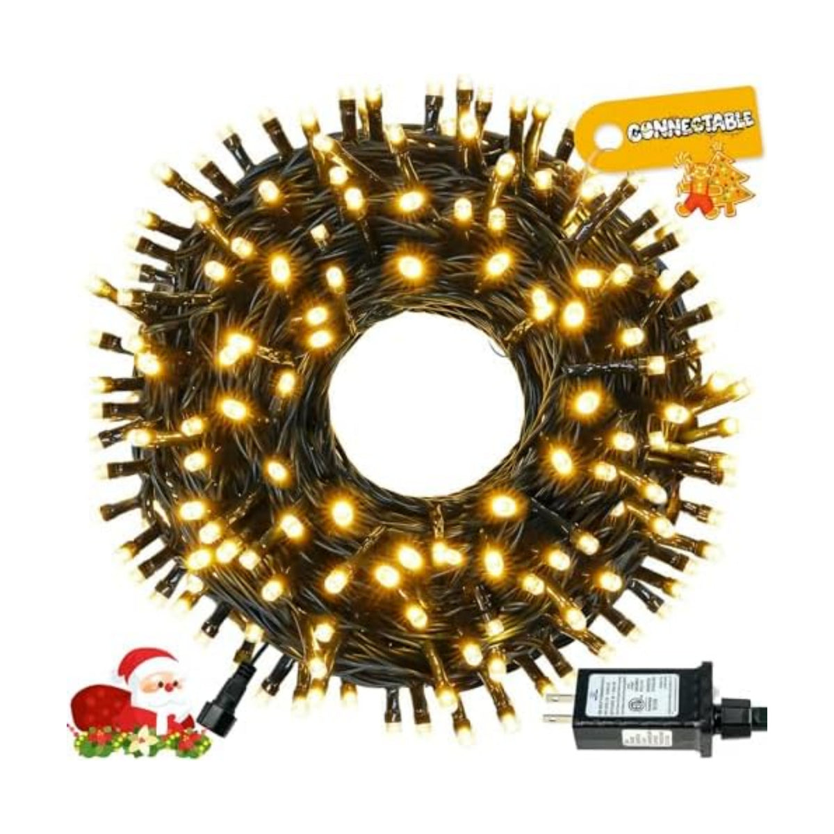 Connectable 42Ft 100LED Christmas String Lights Outdoor Indoor, Warm White