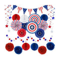 24 Pcs Patriotic 4th of July Decorations Kit, Paper Fans Pom Poms 8-16 in