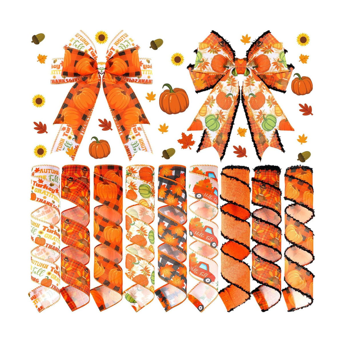 9 Rolls 45 Yards Fall Wired Ribbon for Wreaths Bows Crafts