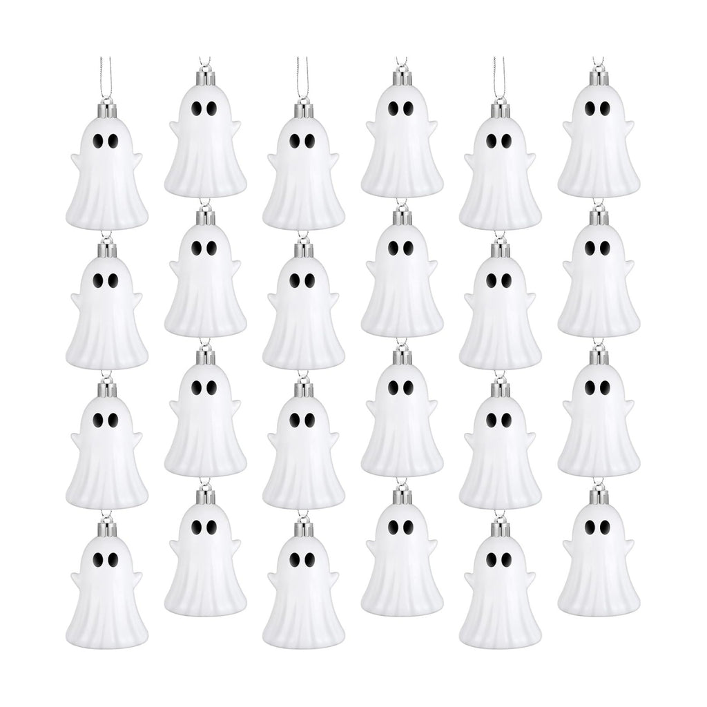 Lunmon 24 Pcs Classic Ghost Halloween Ornaments 2.2" Plastic with Rope