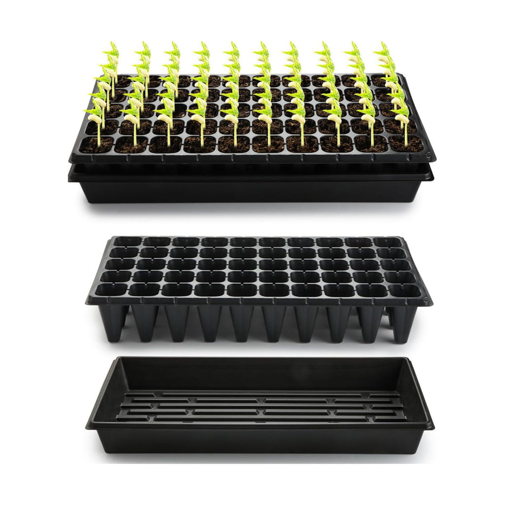 RooTrimmer 10 Pack 1020 Trays and 10 Pack 3.5" Deep 50 Cell Seed Starter Trays, 20" x 10" - Durable Plastic Nursery